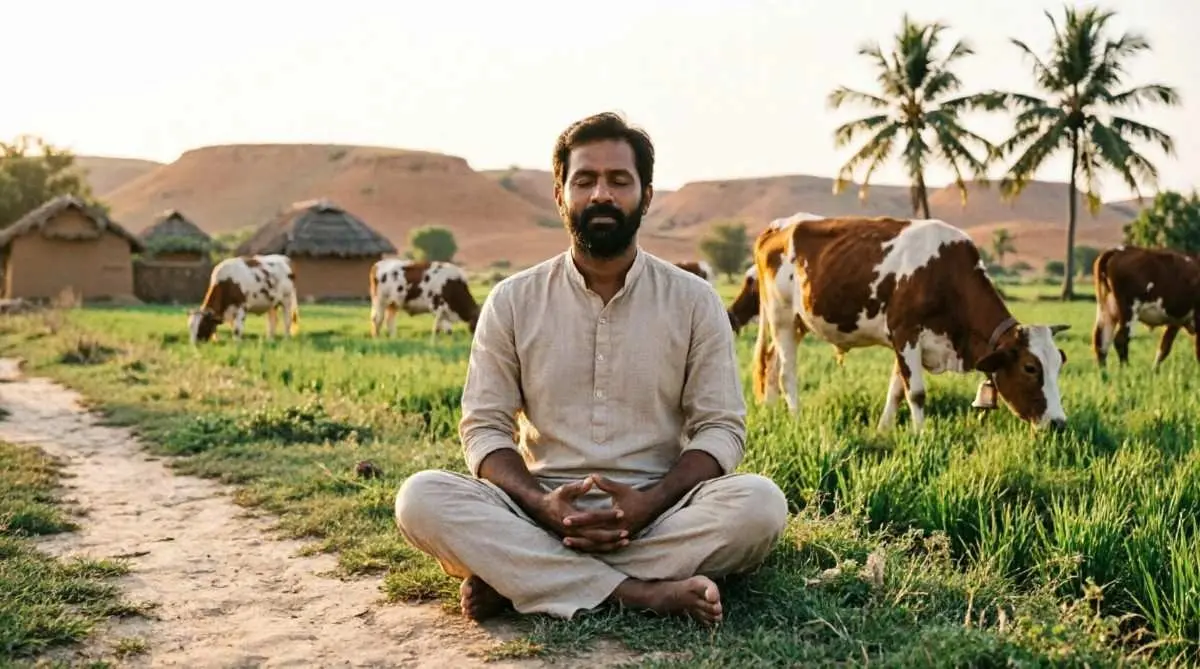 Gau Mata Seva Benefits for Mind and Life — peaceful scene of cow care
